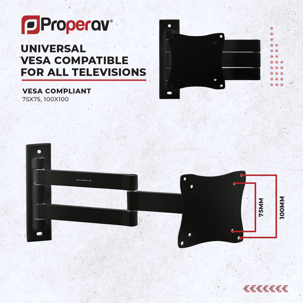 ProperAV TV Wall Bracket (13" - 28" / 15kg Capacity / VESA Max. 100x100)