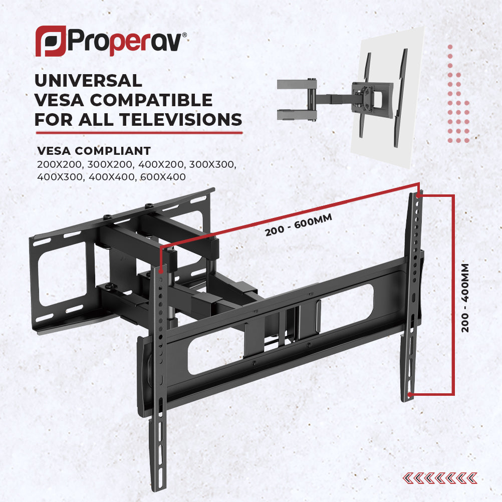 ProperAV TV Wall Bracket (37" - 86" / 60kg Capacity / VESA Max. 600x400) - Black