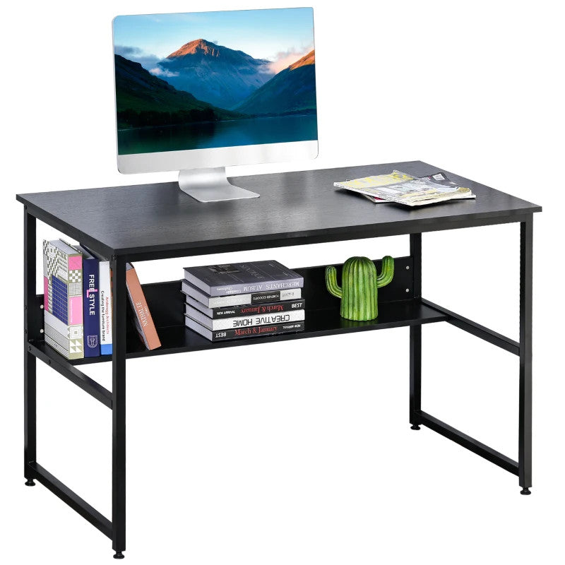 ProperAV Extra 120 x 60cm Home Office Desk with Storage Shelf & Metal Frame Black