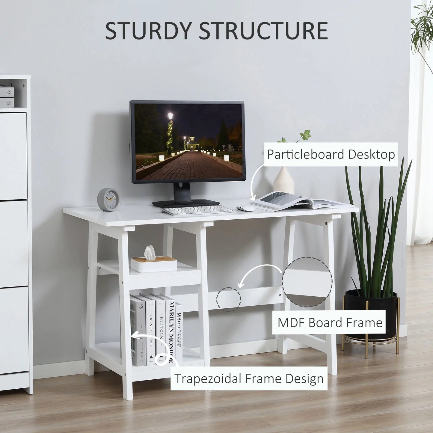 ProperAV Extra Computer Desk with Shelves - White