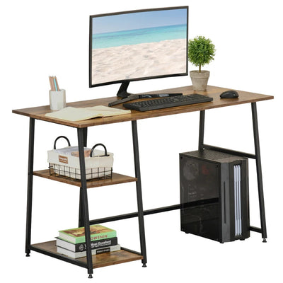 ProperAV Extra Computer Desk with 2 Shelves & Steel Frame - Black & Brown