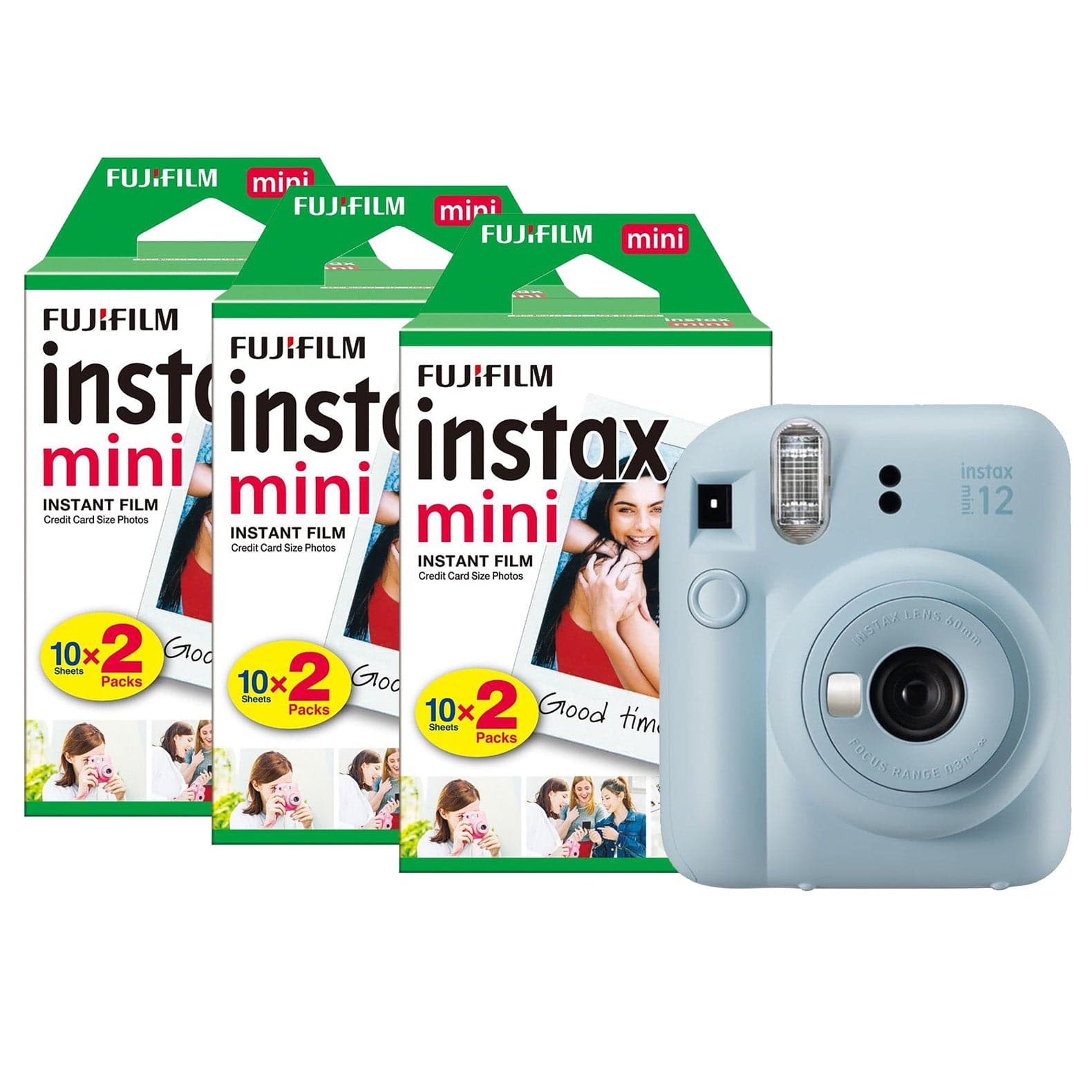 Fujifilm Instax Mini 12 Instant Camera - Pastel Blue Camera + 60 Shot Pack