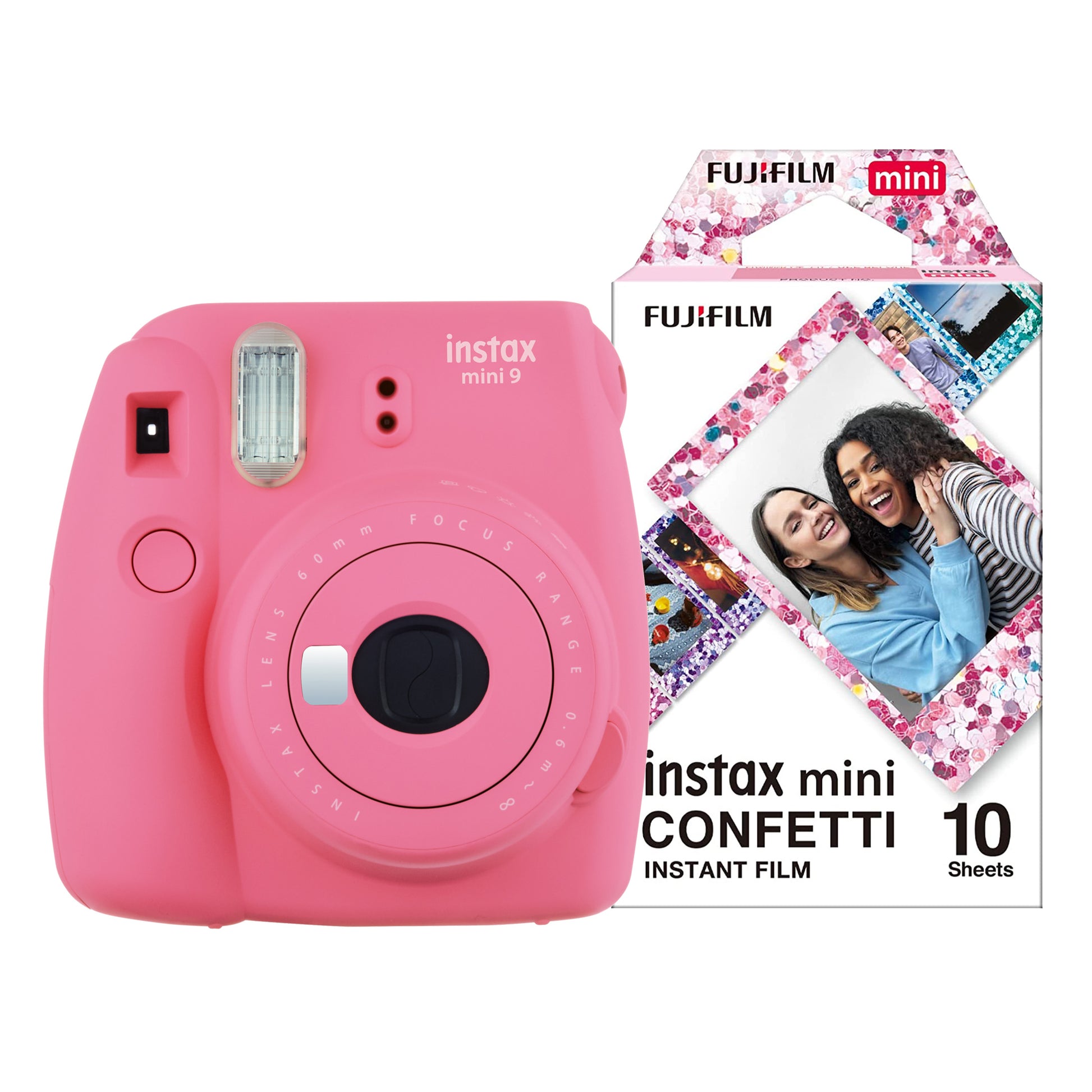 Fujifilm Instax Mini 9 Instant Camera - Flamingo Pink Camera + 10 Shot Confetti Pack