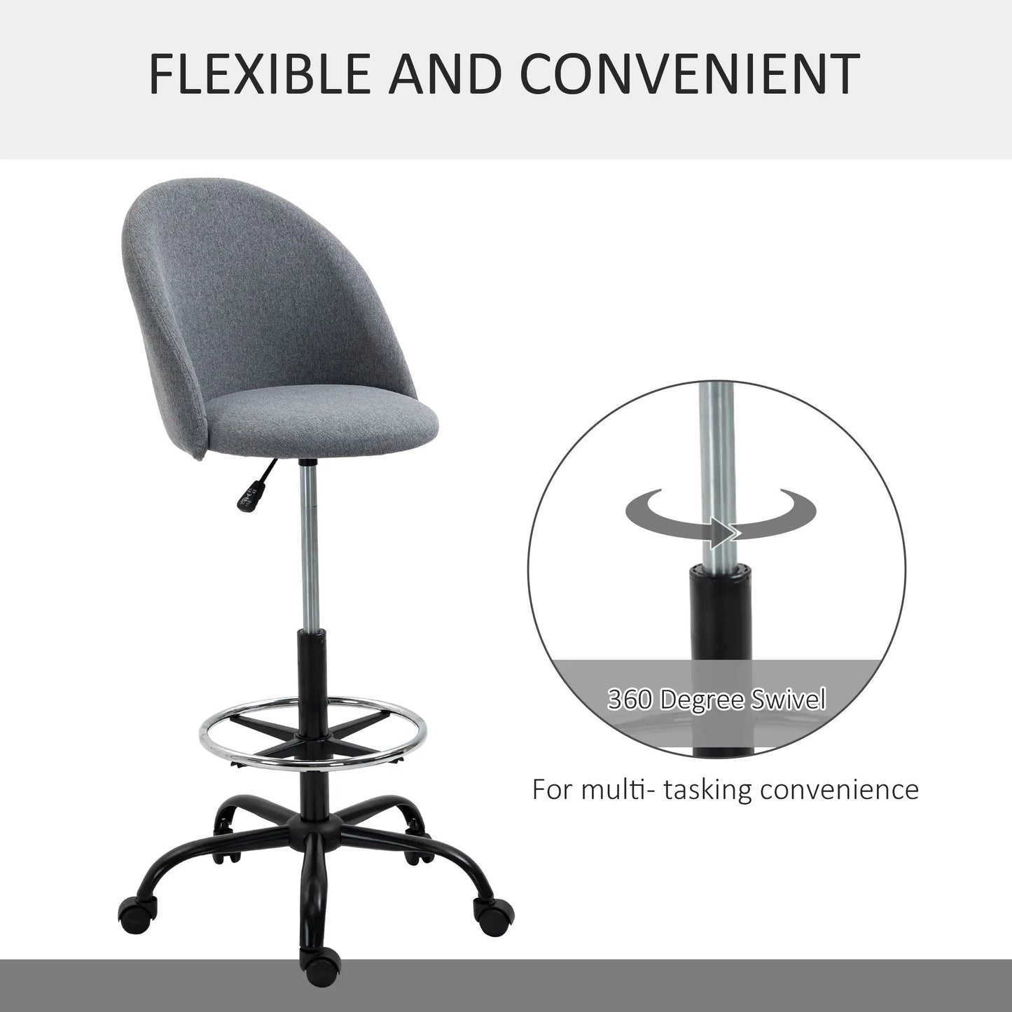 ProperAV Extra Ergonomic Draughtsman Office Chair - Grey