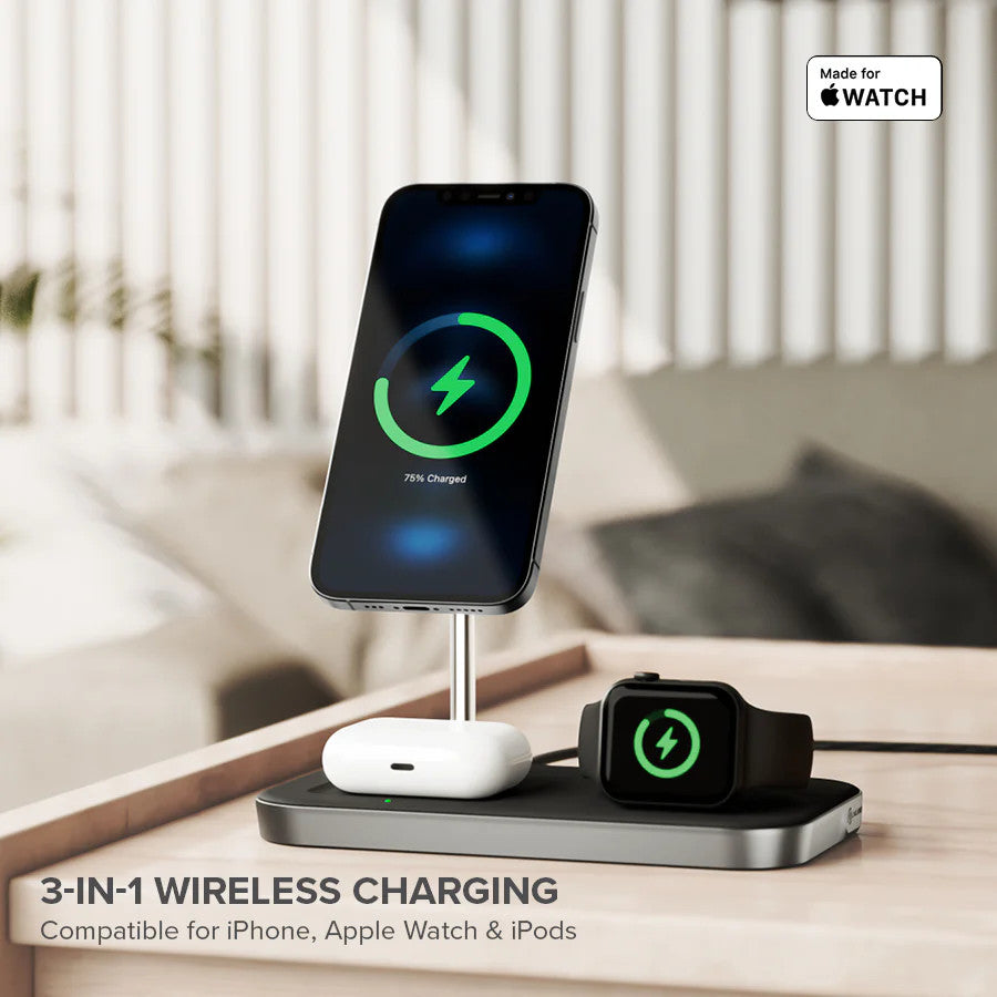 ALOGIC MagSpeed 3-in-1 15W MagSafe Wireless Charging Station - maplin.co.uk
