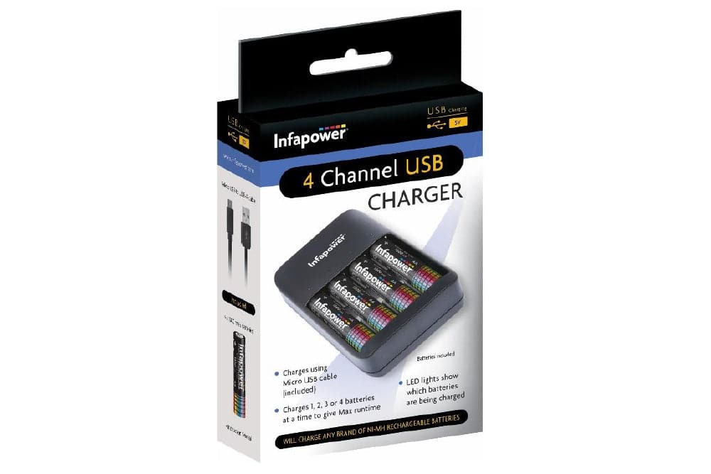 Infapower USB 4x AA/AAA Battery Charger with 4x AA 1300mAh Batteries