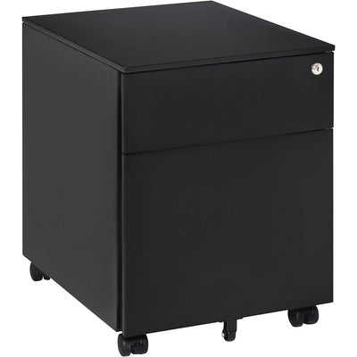 ProperAV Extra Vertical Lockable 2-Drawer Filing Cabinet with Pencil Tray & Casters Black