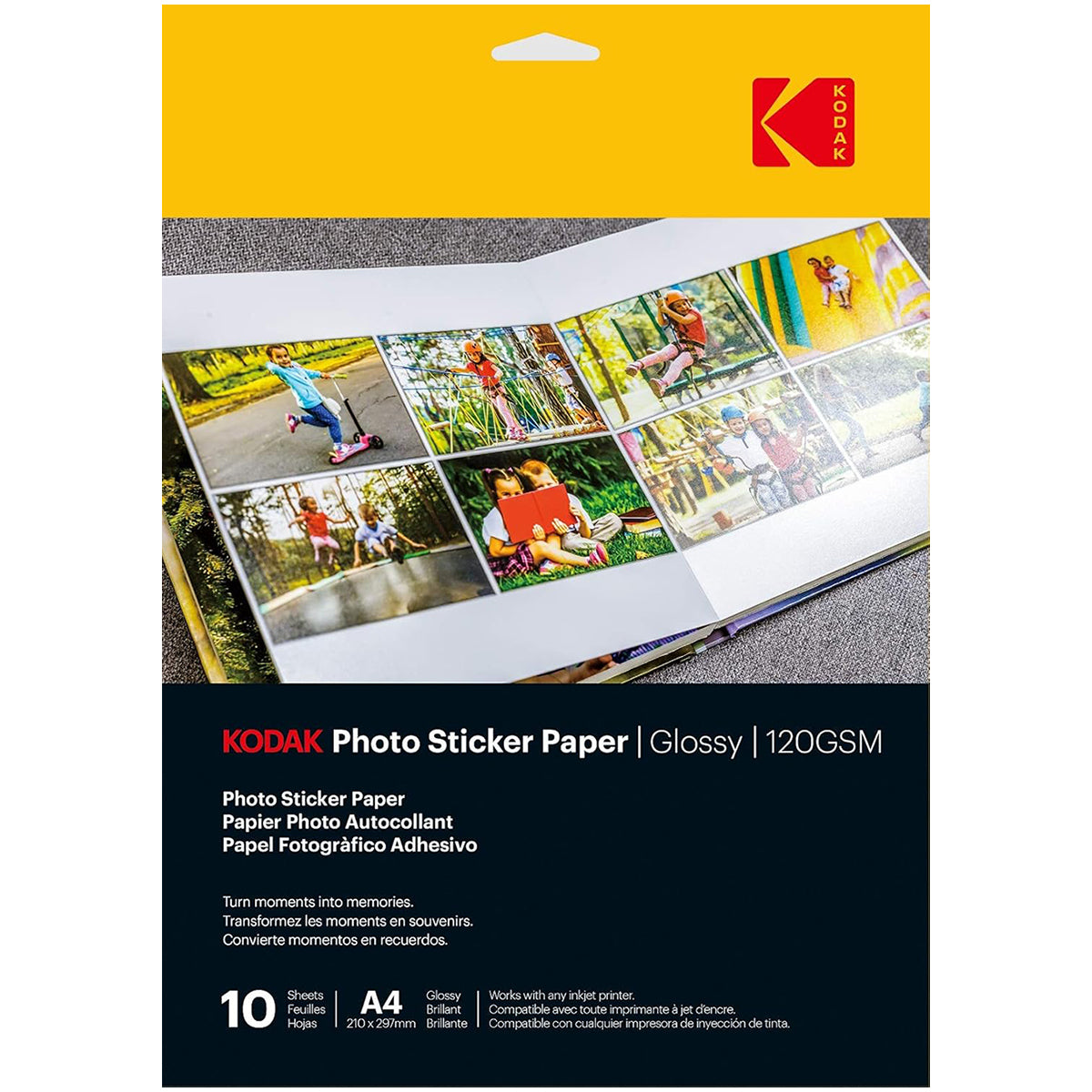 Kodak A4 120 GSM Glossy Photo Sticker Paper - Pack of 10