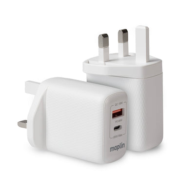 Maplin 65W 2 Port USB Wall Charger 1x USB-A 1x USB-C GaN PD