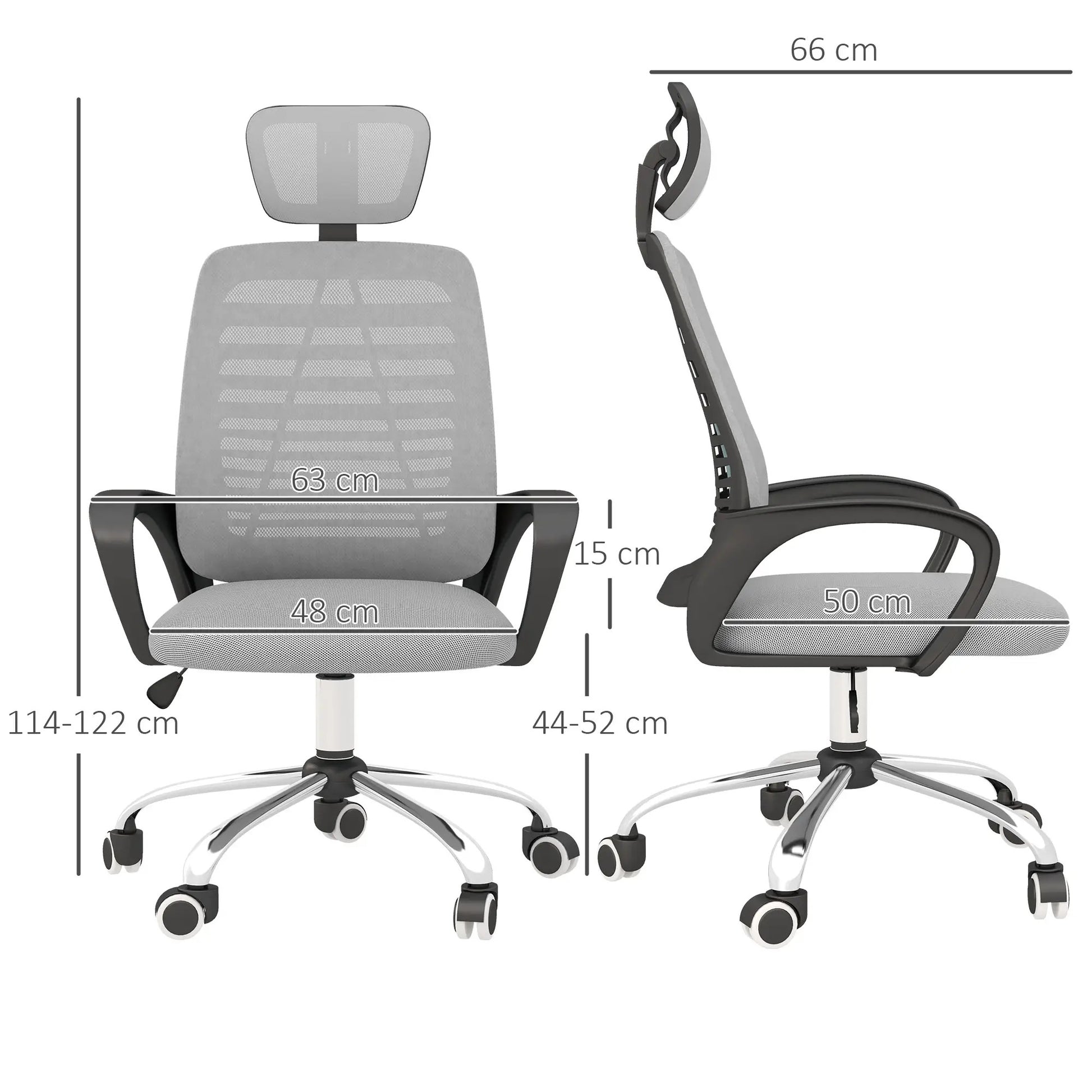 ProperAV Extra Mesh Ergonomic Office Chair with Rotatable Headrest - Grey