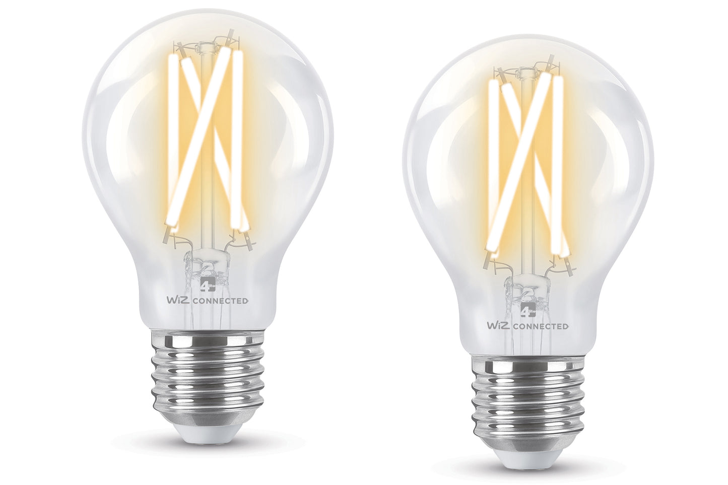 4lite WiZ Connected A60 Filament Clear WiFi LED Smart Bulb - E27 Large Screw Pack of 2