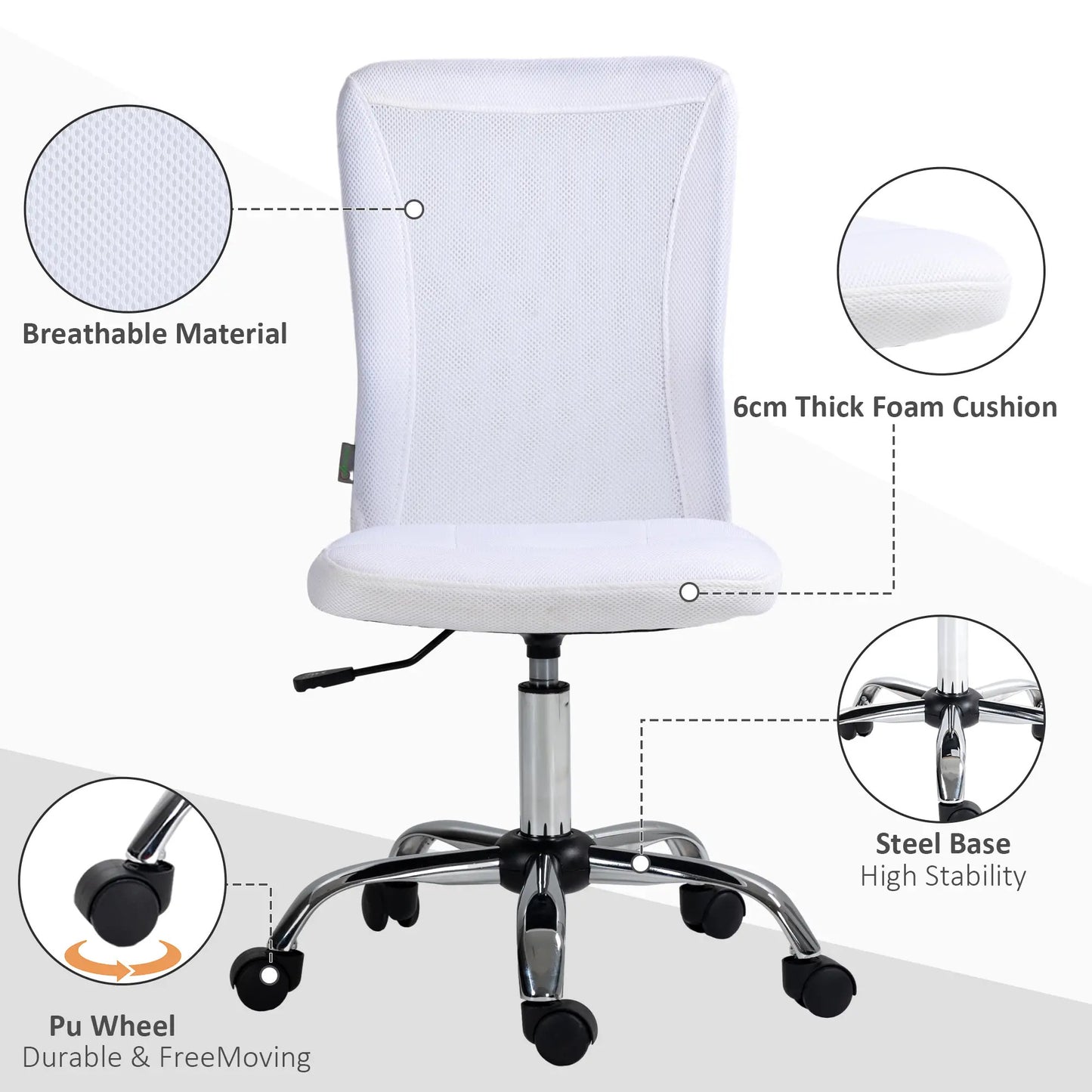 ProperAV Extra Armless Adjustable Mesh Office Chair