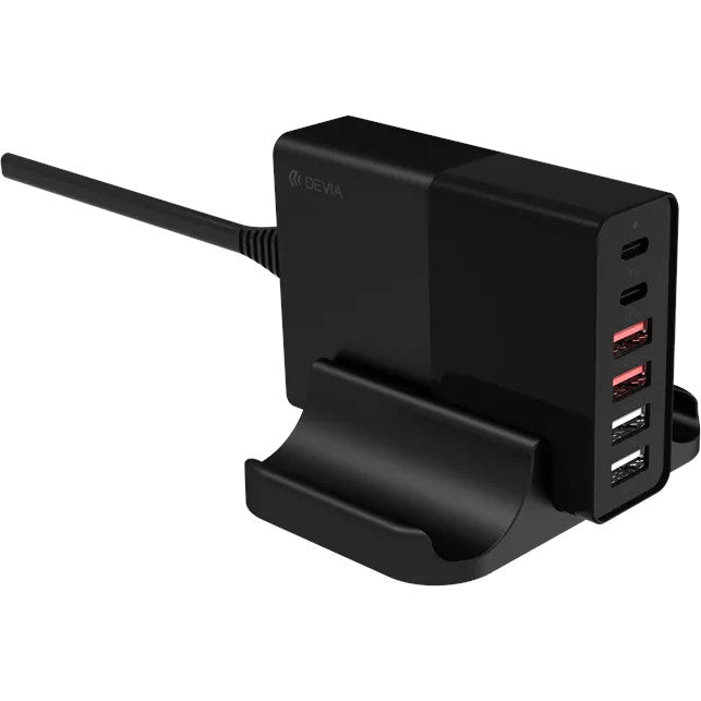 Devia Multi-Port 75W USB-C & USB Desktop Stand Charger for Mobile Phones, Tablets & Laptops - Black