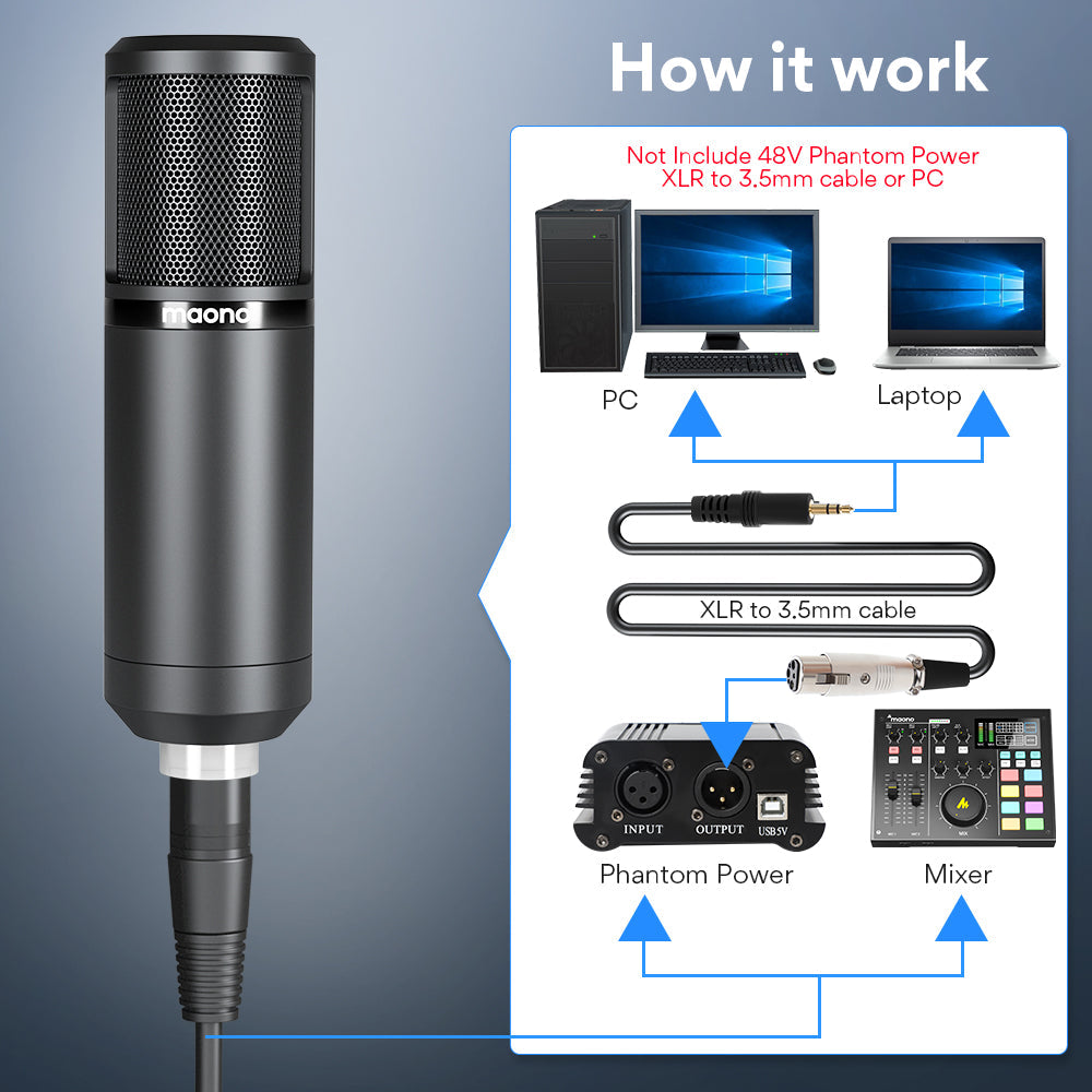 Maono USB Cardioid Professional Microphone with Boom Arm, Audio, Maplin