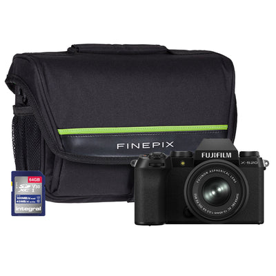 Fujifilm X-S20 Mirrorless Digital Camera - Black Camera + 15-45mm Lens + 64GB SanDisk SD Card + Case