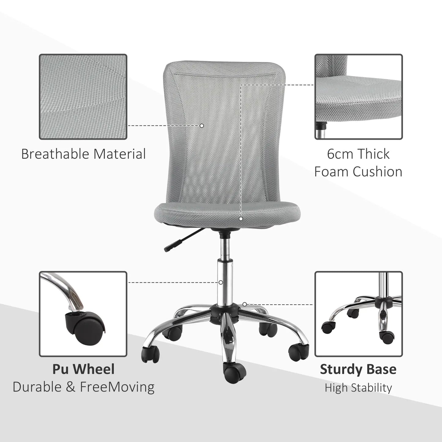 ProperAV Extra Armless Adjustable Mesh Office Chair