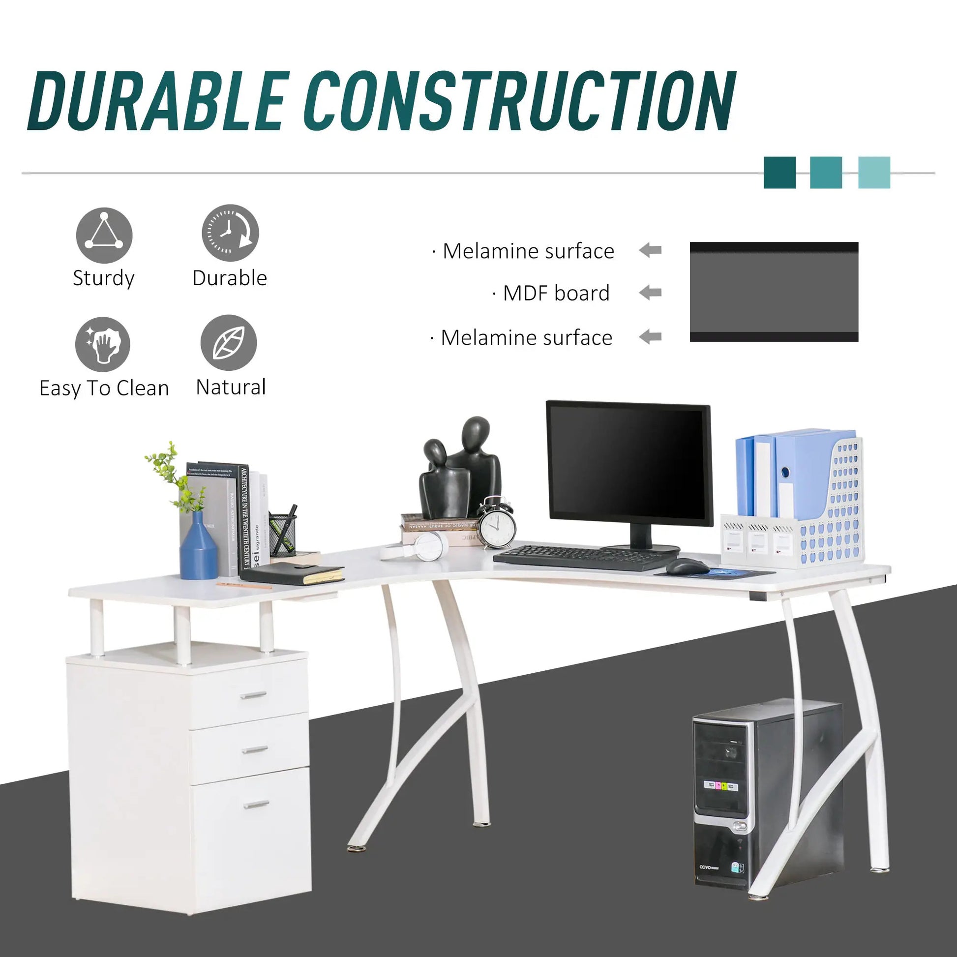 ProperAV Extra L-Shaped Corner Desk with Drawers