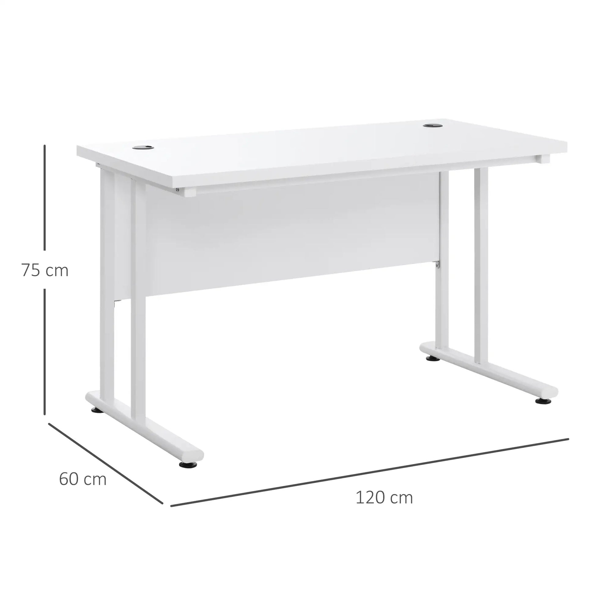 ProperAV Extra Computer Desk with 2 Cable Management Holes - White