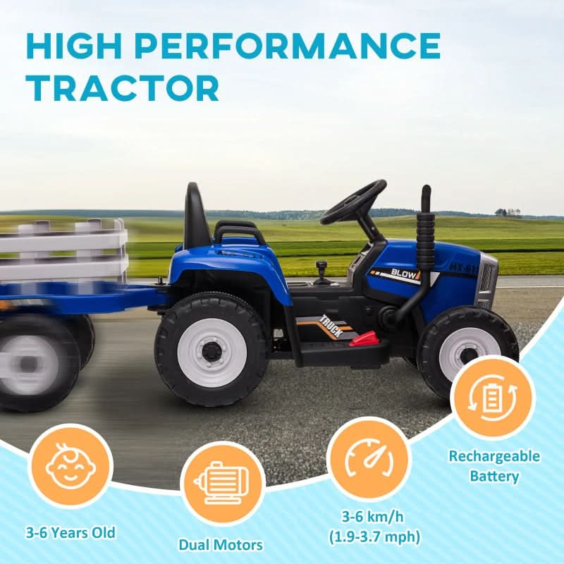 Maplin Plus Kids Electric 12V Ride On Tractor with Detachable Trailer, Remote Control, Music Start Up Sound, Horn & Lights for Ages 3-6 Years