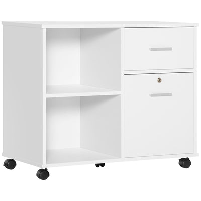 ProperAV Extra Mobile Lockable Printer Stand Filing Cabinet with Wheels White