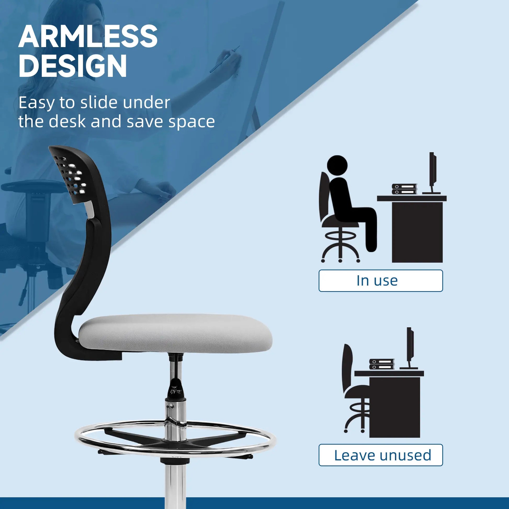 ProperAV Extra Armless Mesh Office Draughtsman Chair with Lumbar Support & Adjustable Foot Ring