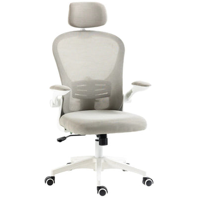 ProperAV Extra Mesh Ergonomic Office Chair with Headrest, 4D Lumbar Support & Flip-Up Arms - Grey