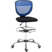 ProperAV Extra Armless Mesh Office Draughtsman Chair with Lumbar Support & Adjustable Foot Ring Blue