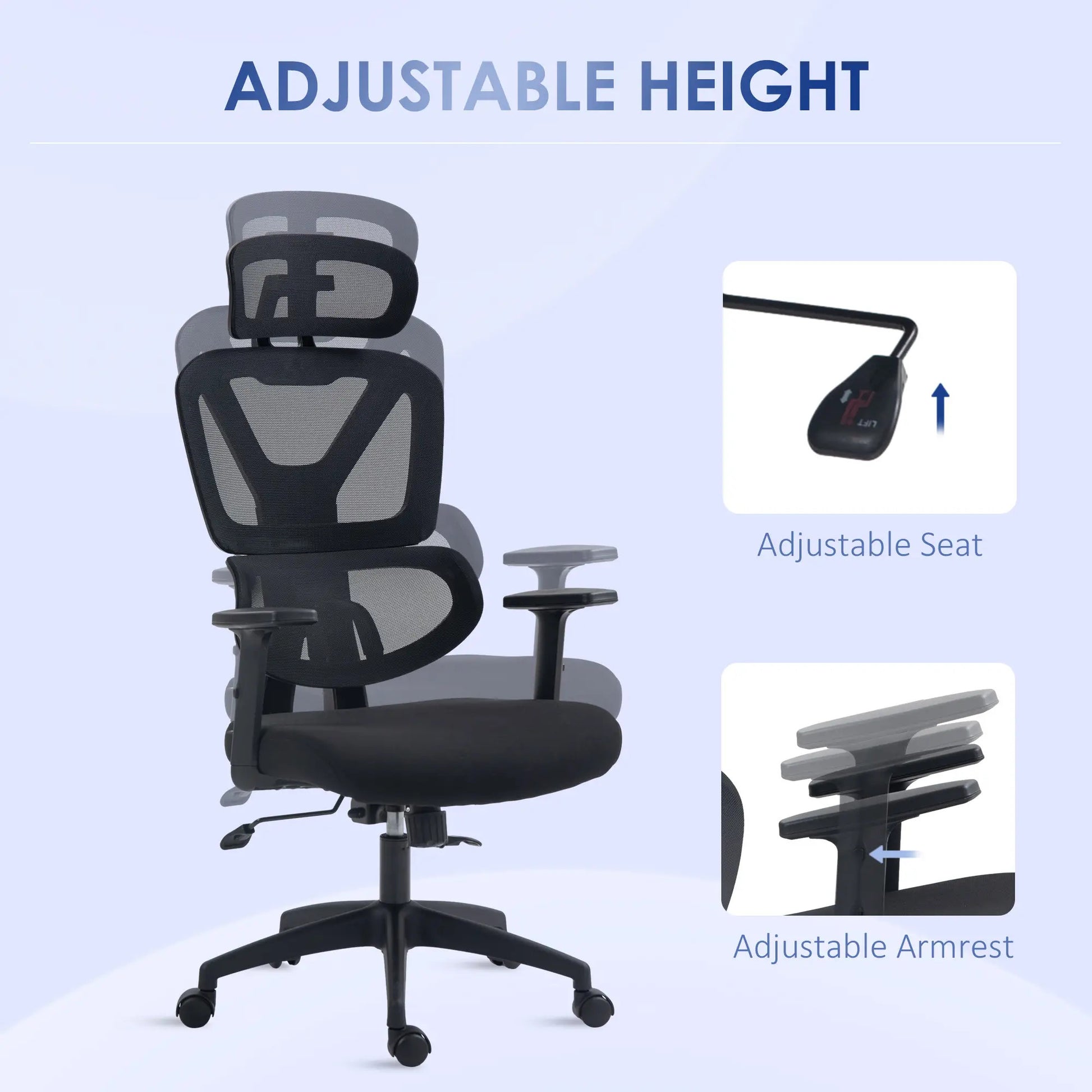 ProperAV Extra Mesh Swivel Adjustable Ergonomic Office Chair with Headrest - Black