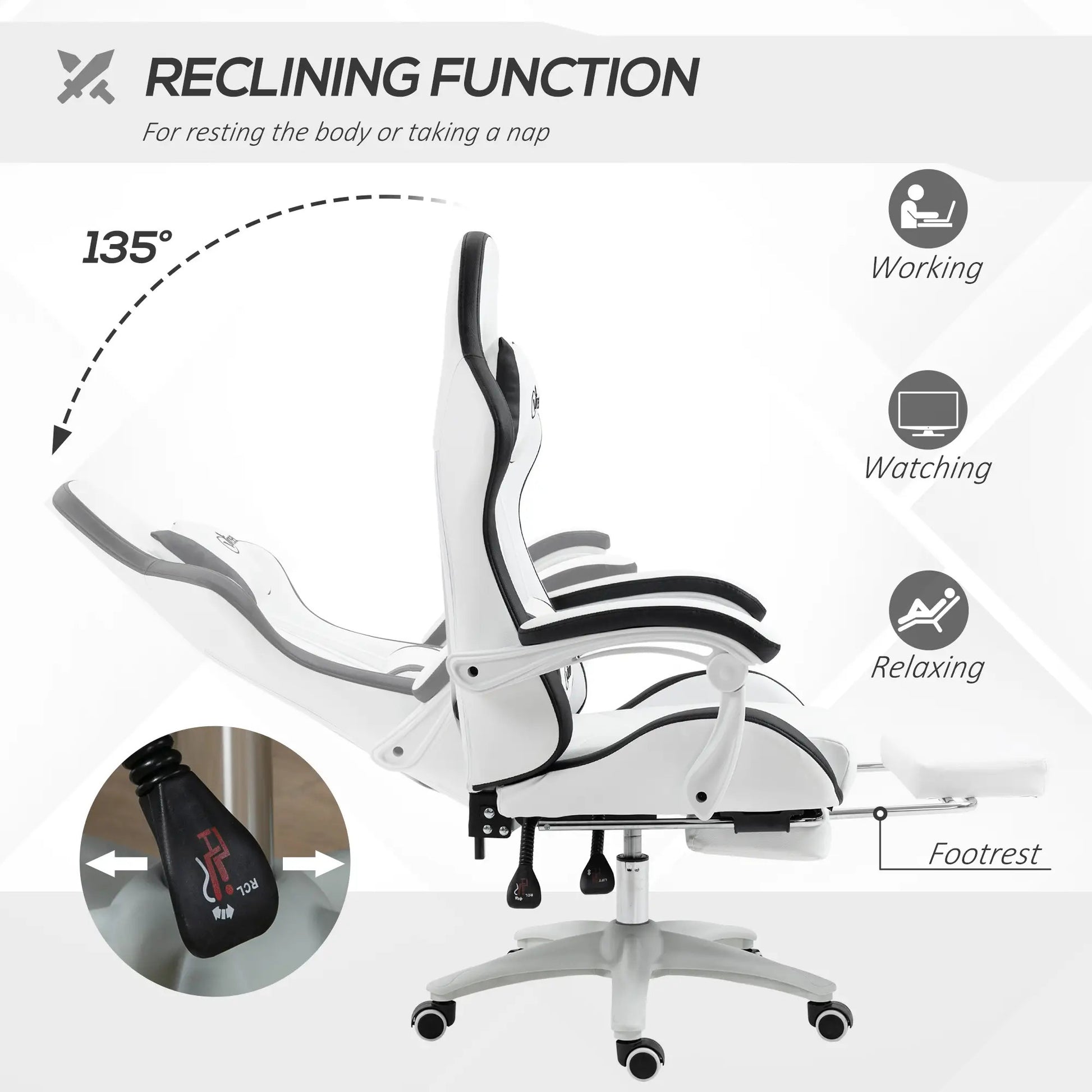 Maplin Plus Racing Style Gaming Chair with Reclining Function & Footrest