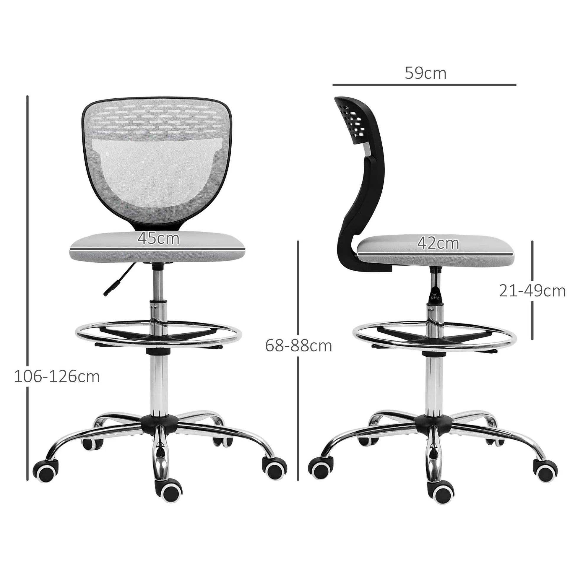 ProperAV Extra Armless Mesh Office Draughtsman Chair with Lumbar Support & Adjustable Foot Ring