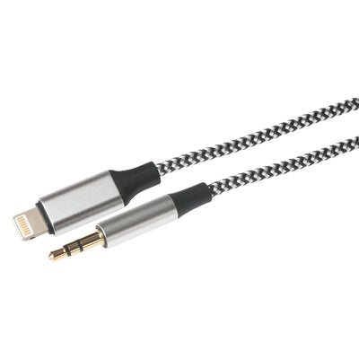 Maplin Lightning to 3.5mm Aux Stereo 3 Pole Jack Plug Braided Cable - Silver, 1m