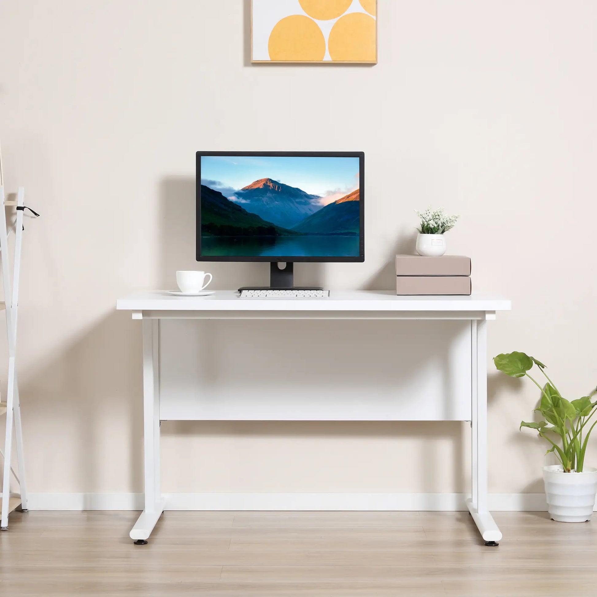 ProperAV Extra Computer Desk with 2 Cable Management Holes - White