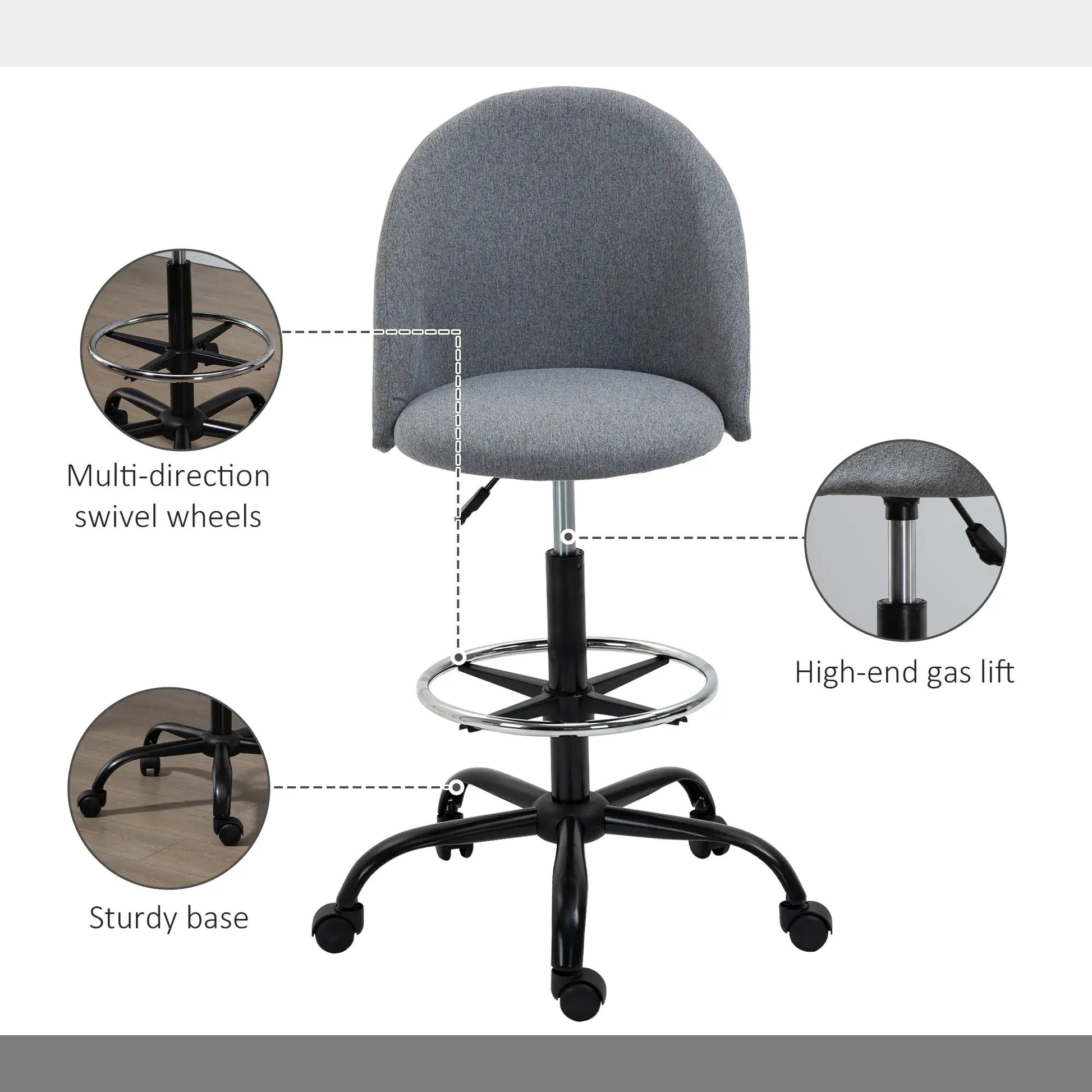 ProperAV Extra Ergonomic Draughtsman Office Chair - Grey