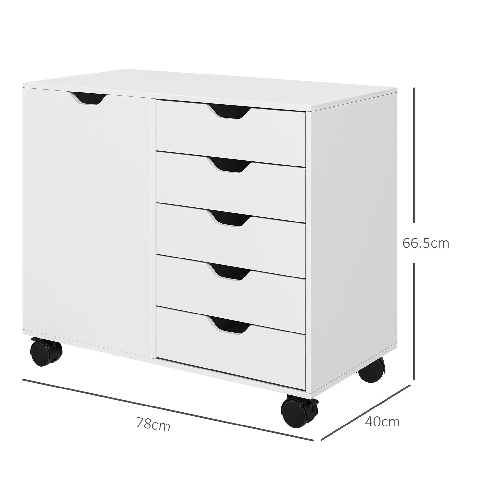 ProperAV Extra Modern Mobile 5-Drawer Cabinet with Door - White