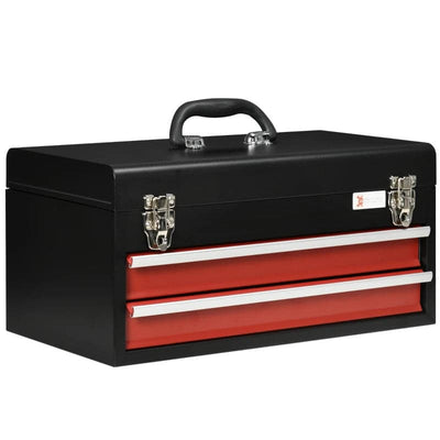 Maplin Plus 460mm x 240mm x 220mm Portable 2 Drawer Lockable Metal Tool Box Black