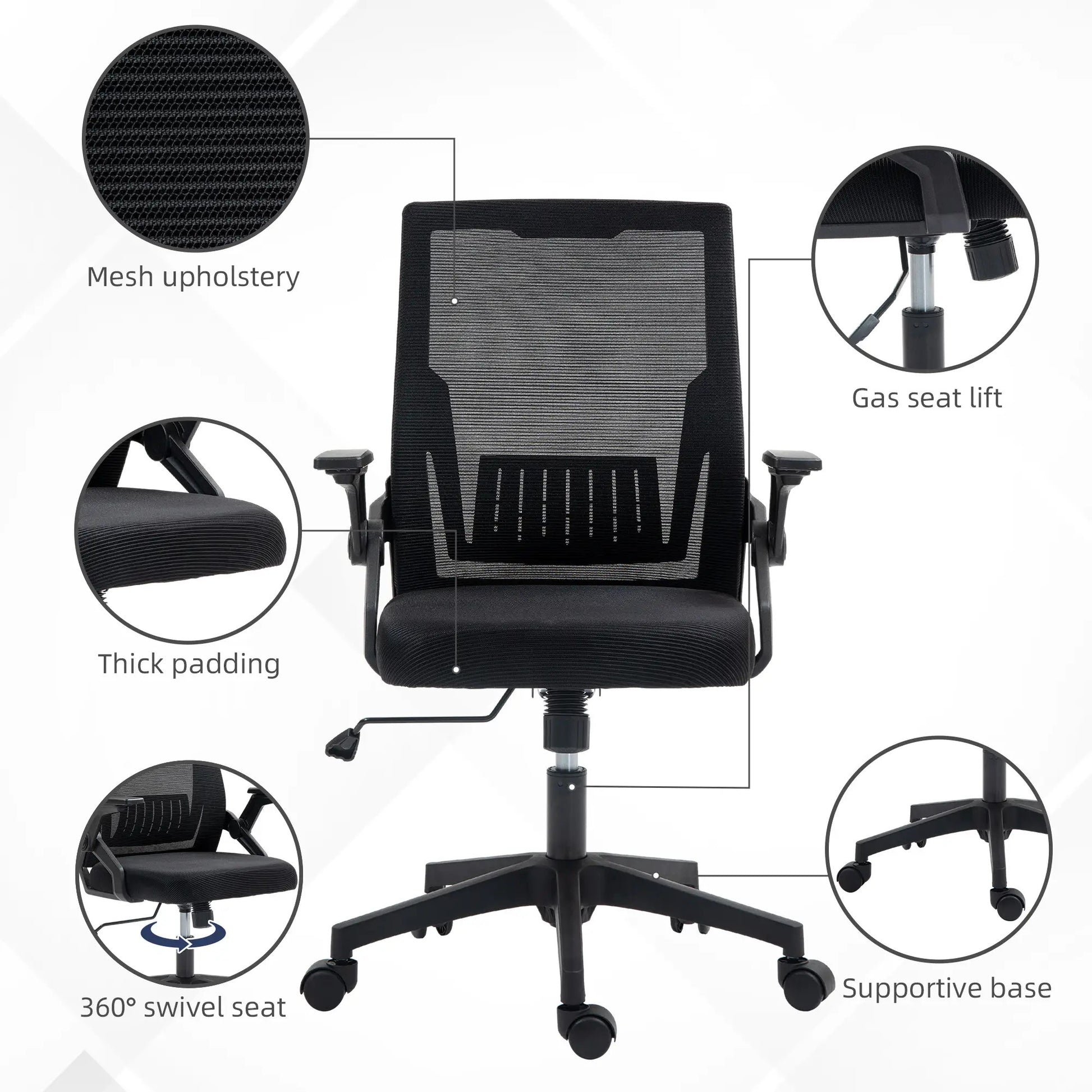 ProperAV Extra Mesh Ergonomic Office Chair with Lumbar Support & Flip-Up Arms