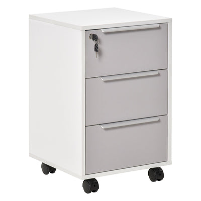 ProperAV Extra 3-Drawer Locking Mobile Filing Cabinet with Wheels - White