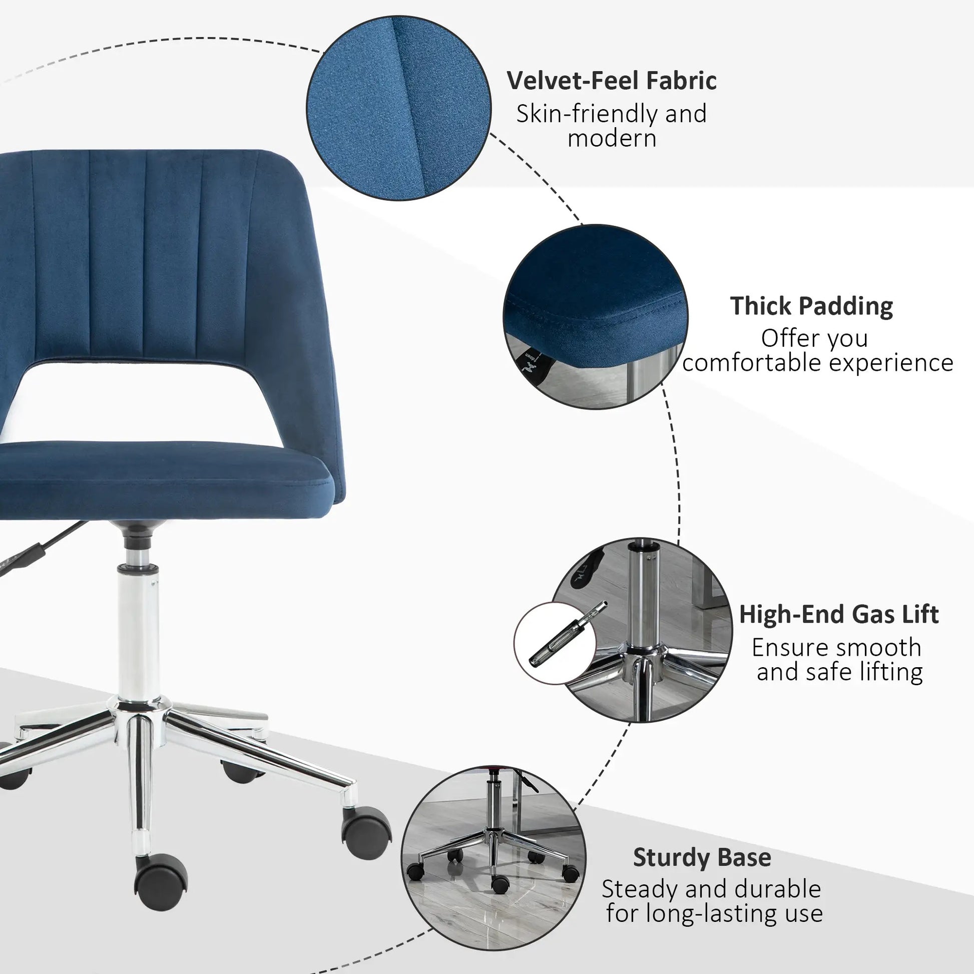 ProperAV Extra Velvet Fabric Scallop Shape Mid-Back Office Chair