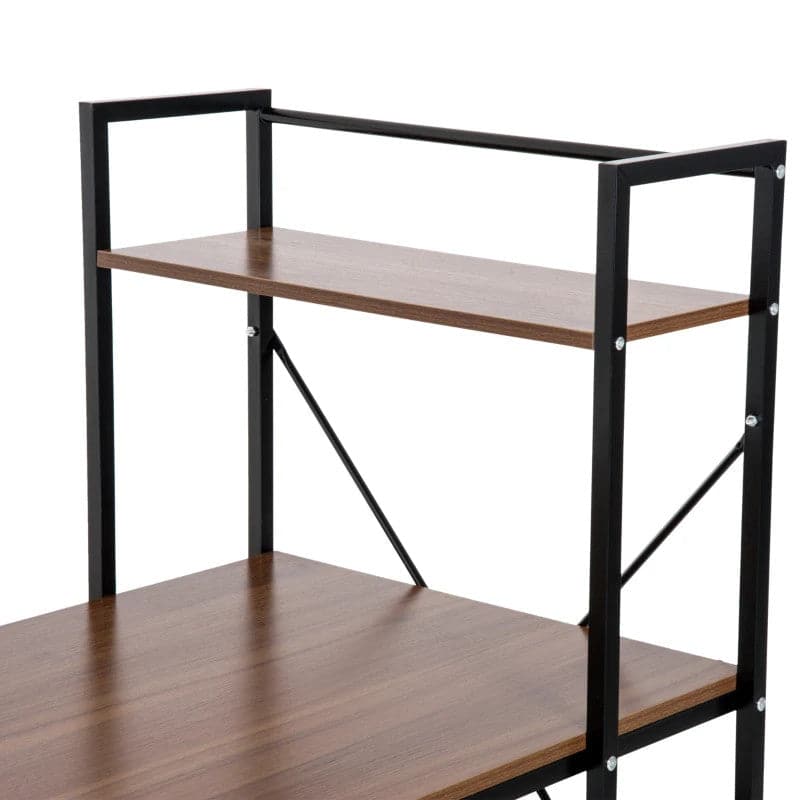 ProperAV Extra Metal Frame Home Wooden Top Office Desk with 4-Tier Bookshelf