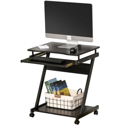 ProperAV Extra Computer Desk with Wheels & Sliding Keyboard Tray