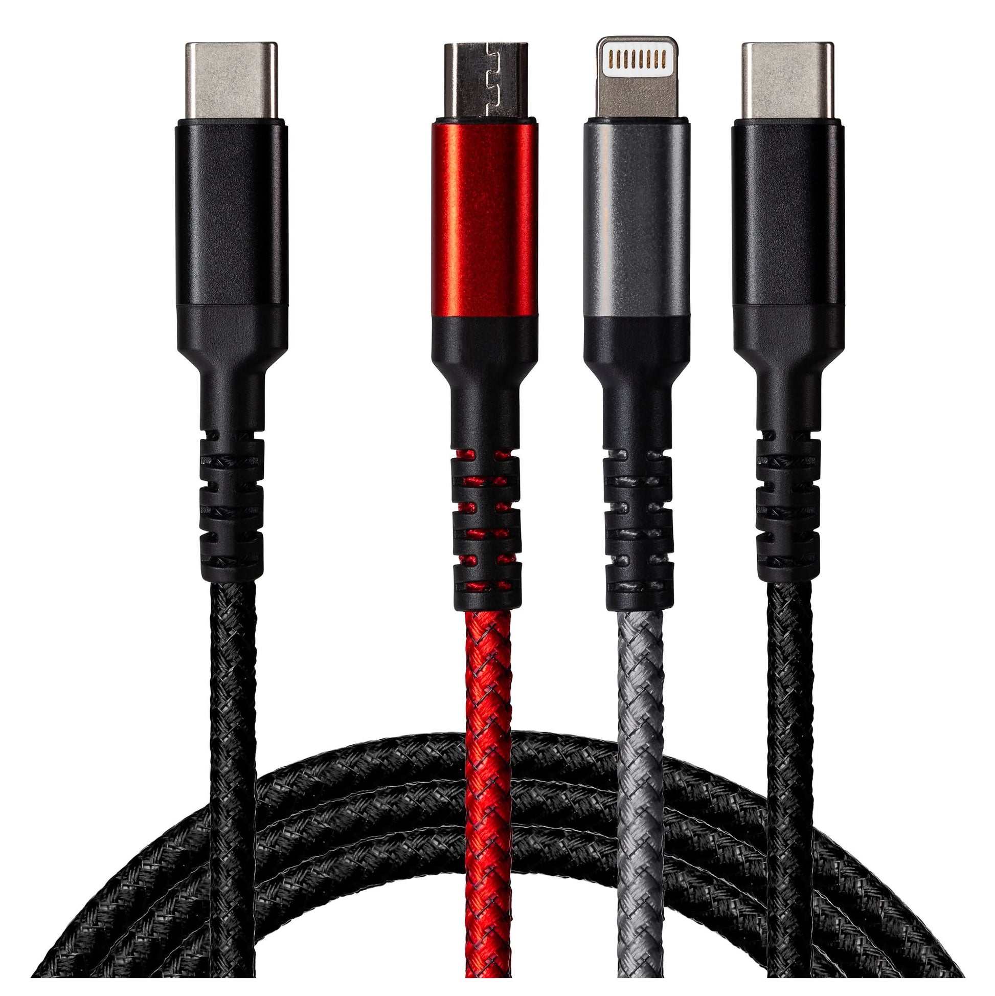 Maplin USB-C to 3-in-1 Multi-Charging USB-C / Lightning / Micro USB 100W Braided Cable - 1.2m