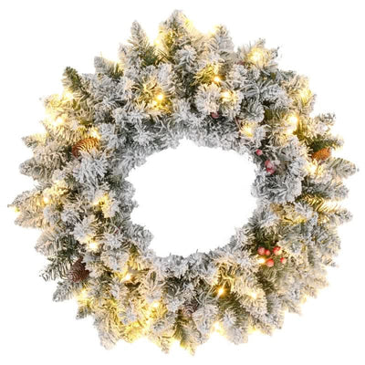 HOMCOM 60" Snowy Pine Cone & Berry Christmas Wreath with LED Lights