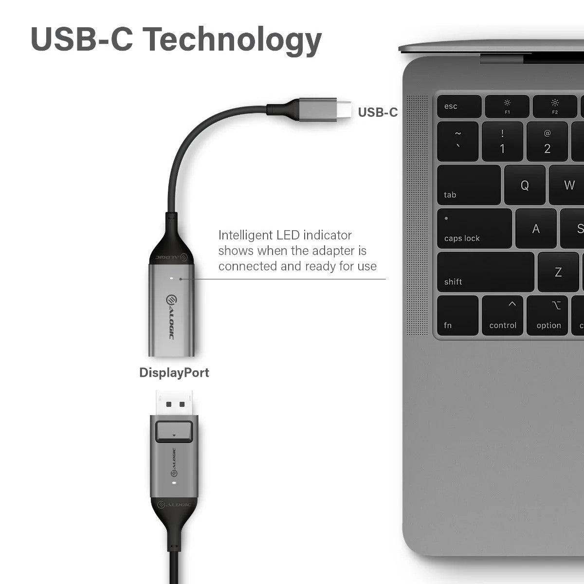 ALOGIC Ultra 4K 60Hz USB-C (Male) to DisplayPort (Female) Adapter - Grey, 15cm - maplin.co.uk