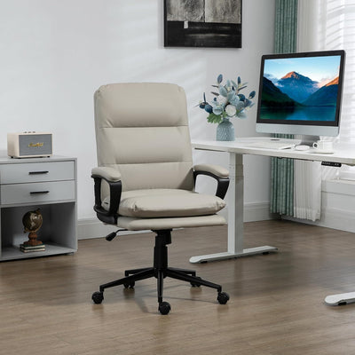 ProperAV Extra PU Leather Ergonomic Adjustable Office Chair - Light Grey