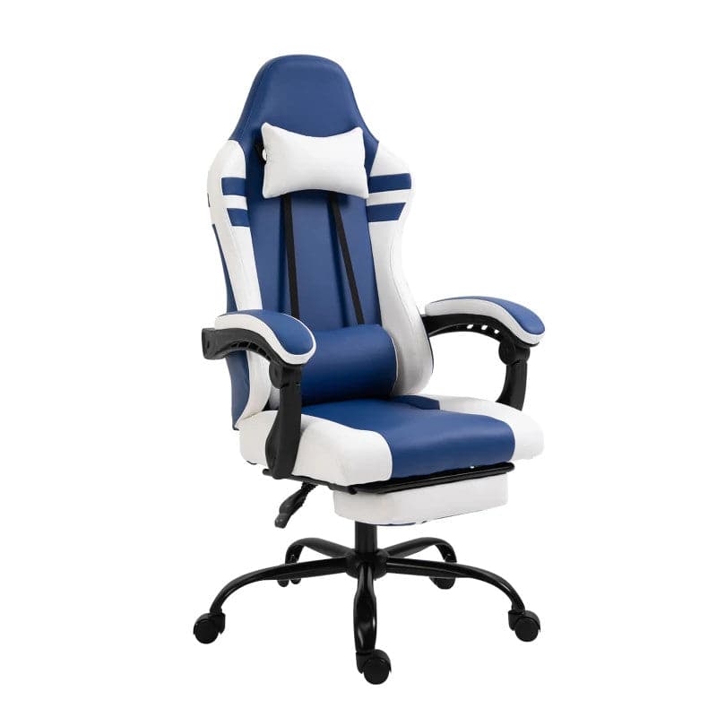 Maplin Plus PU Leather Reclining Adjustable Gaming Chair with Headrest & Footrest - Blue & White