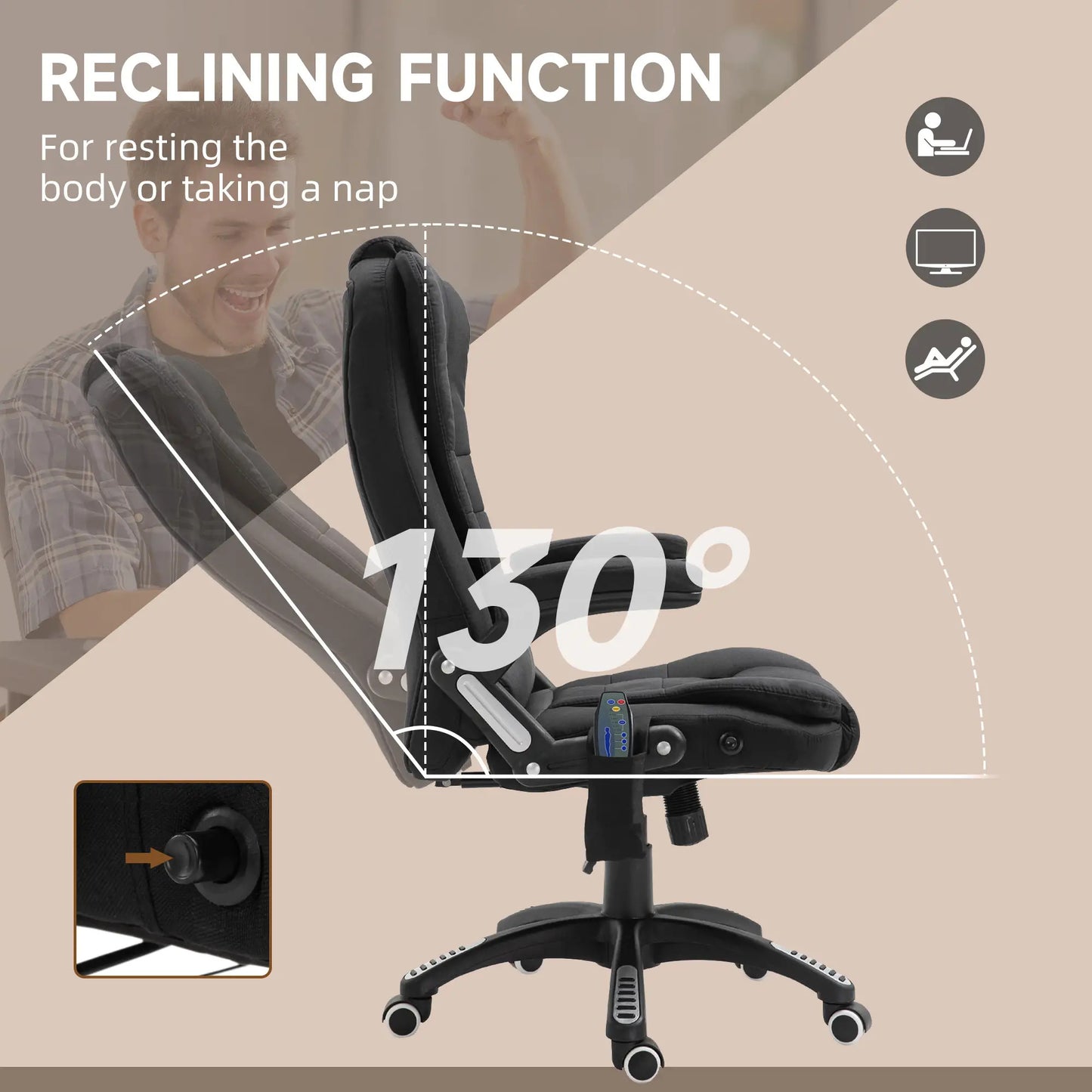 ProperAV Extra Reclining Executive Office Chair with Heated Massage Points - Black