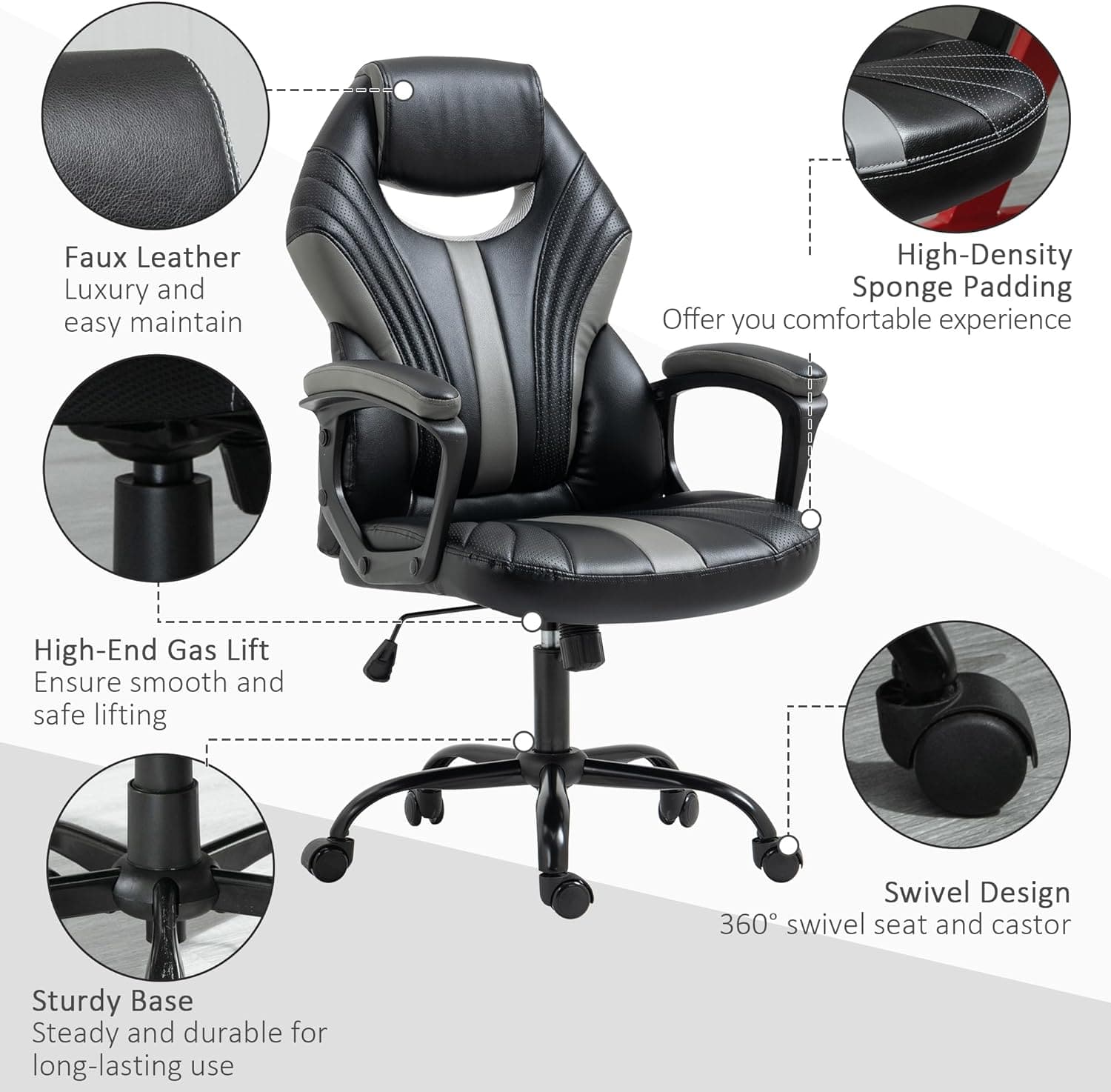 Maplin Plus Faux Leather Adjustable Swivel Gaming Chair - Black