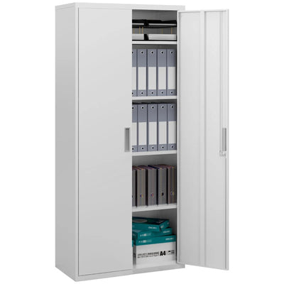 ProperAV Extra Five Shelf Lockable Steel Office Cabinet - White - maplin.co.uk