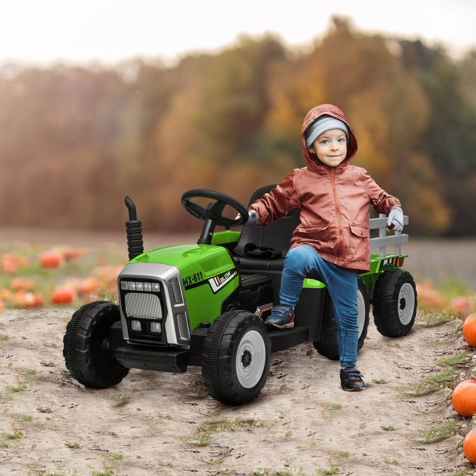 Maplin Plus Kids Electric 12V Ride On Tractor with Detachable Trailer, Remote Control, Music Start Up Sound, Horn & Lights for Ages 3-6 Years