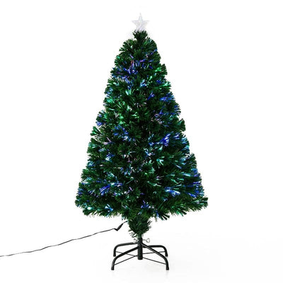 HOMCOM 4ft Pre-Lit Fibre Optic Artificial Christmas Tree Holiday with Tree Topper